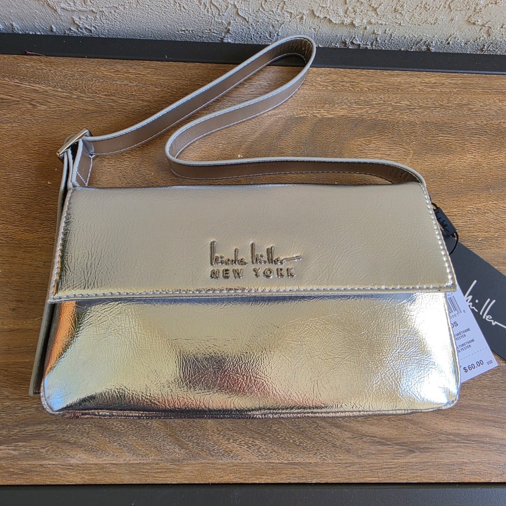 Nicole Miller Metallic Silver Shoulder Bag Y2K Party Prom Disco Evening Purse